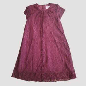 G CUTEE Maroon Lined Floral Lace Overlay Short Sleeved Dress Girls Size 6X